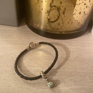 Pandora Braided Leather Bracelet & Evil Eye Charm